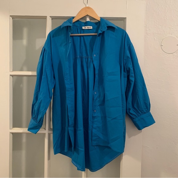Bright blue blouse button up - medium/large - Picture 4 of 13